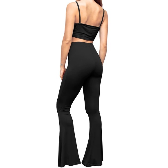 Bell bottom pants and crop cami top in solid black - Picture 8 of 9
